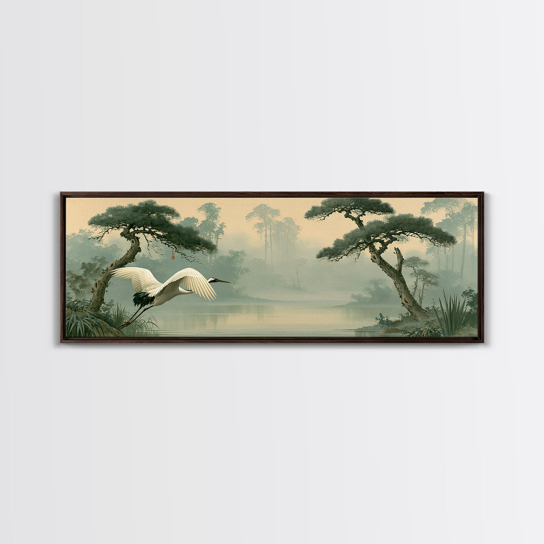 White Crane Flying Canvas Print, Spiritual Art, Fine Art Print, Living Room Decor, Oil Painting, Spirit, Digital Prints, SPI-3x1-40