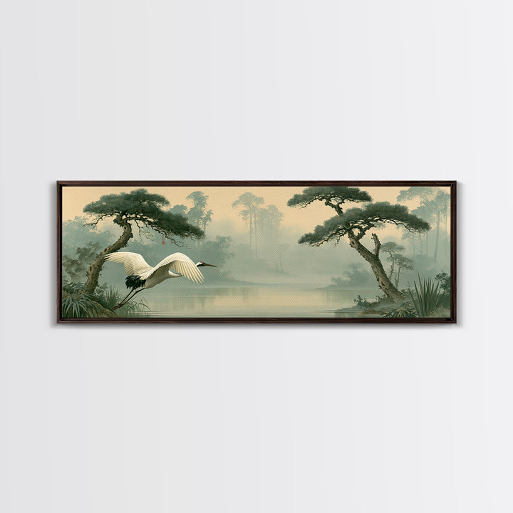 White Crane Flying Canvas Print, Spiritual Art, Fine Art Print, Living Room Decor, Oil Painting, Spirit, Digital Prints, SPI-3x1-40