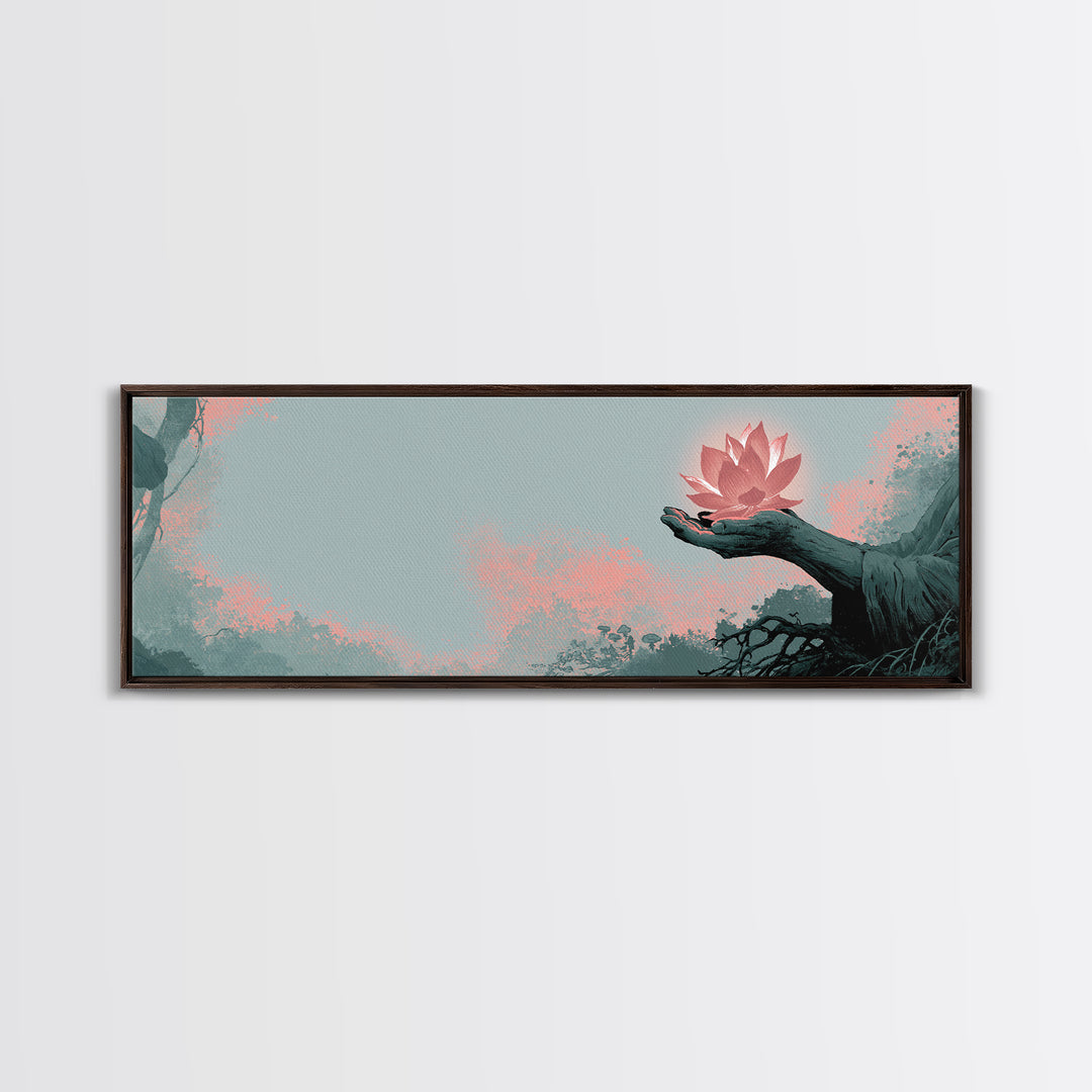 Hands Holding a Glowing Lotus Canvas Print, Spiritual Art, Wallart, Living Room Decor, Fine Art, Spirit, Mandala Wall Art, SPI-3x1-43