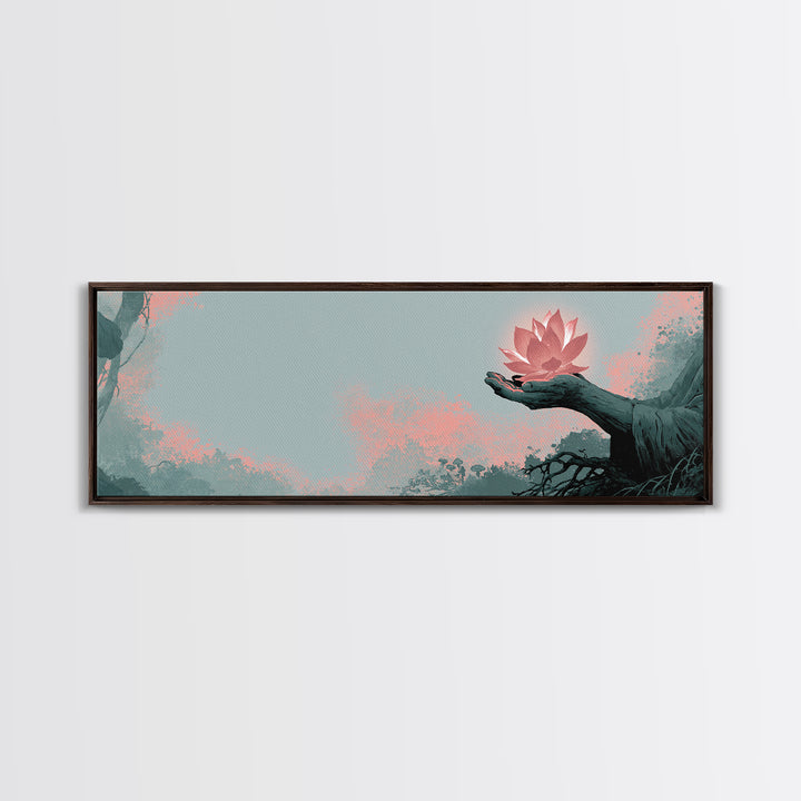 Hands Holding a Glowing Lotus Canvas Print, Spiritual Art, Wallart, Living Room Decor, Fine Art, Spirit, Mandala Wall Art, SPI-3x1-43
