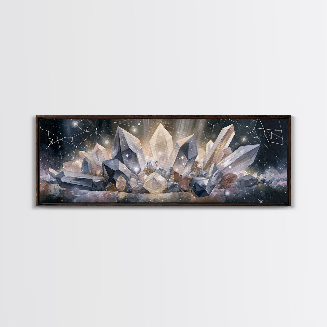 Crystal Cluster with Moonlight Reflections Canvas Print, Spiritual Art, Christian Decor, Living Room Decor, Spirit, Art Print, SPI-3x1-5