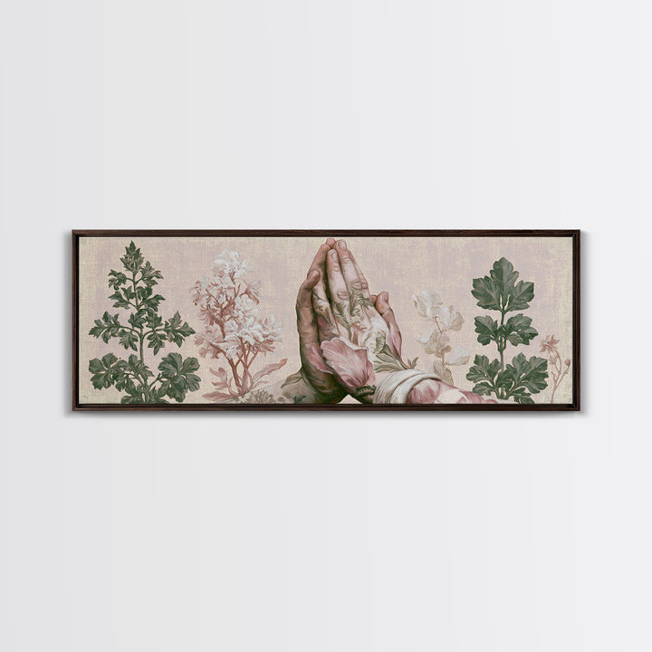 Prayer Hands with Botanical Details Canvas Print, Spiritual Art, Printable, Living Room Decor, Watercolor Art, Spirit, SPI-3x1-97
