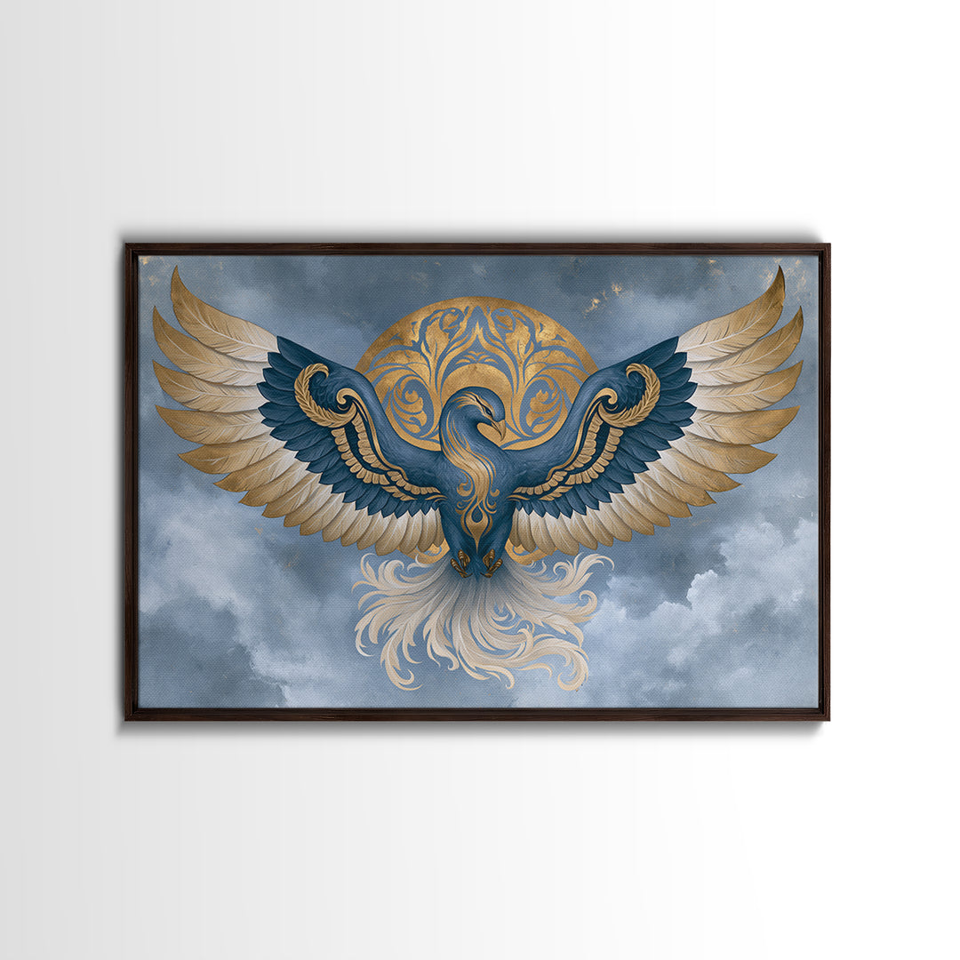 Phoenix Rising as Renewal Symbol Framed Canvas Print, Spiritual Art, Minimalist Decor, Living Room Decor, Fine Art, Spirit, SPI-3x2-15