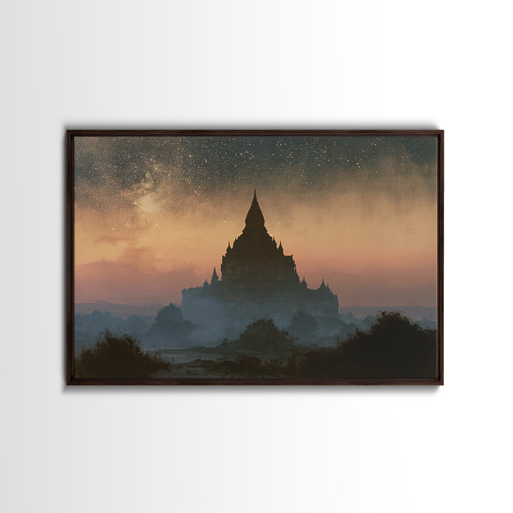 Ancient Temple Silhouette Framed Canvas Print, Spiritual Art, Art Prints, Living Room Decor, Spirit, Abstract Wall Art, SPI-3x2-23