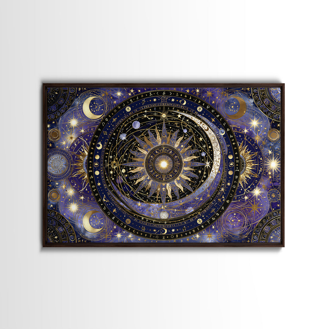 Sun and Moon Spiritual Balance Composition Framed Canvas Print, Spiritual Art, Digital Prints, Living Room Decor, Spirit, SPI-3x2-36