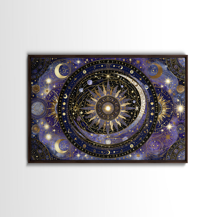 Sun and Moon Spiritual Balance Composition Framed Canvas Print, Spiritual Art, Digital Prints, Living Room Decor, Spirit, SPI-3x2-36