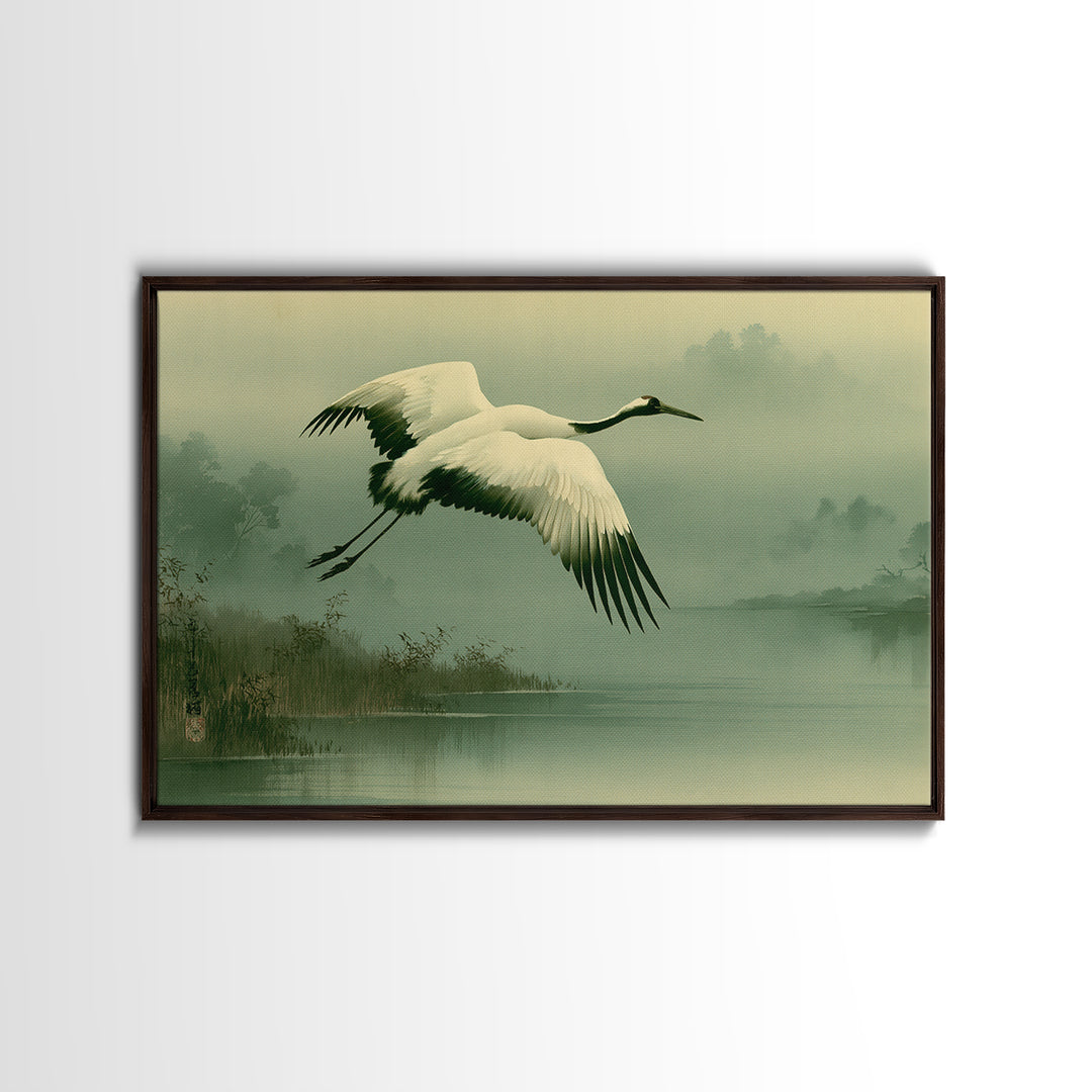 White Crane Flying Canvas Print, Spiritual Art, Fine Art Print, Living Room Decor, Fine Art, Spirit, Digital Prints, Art Prints, SPI-3x2-4