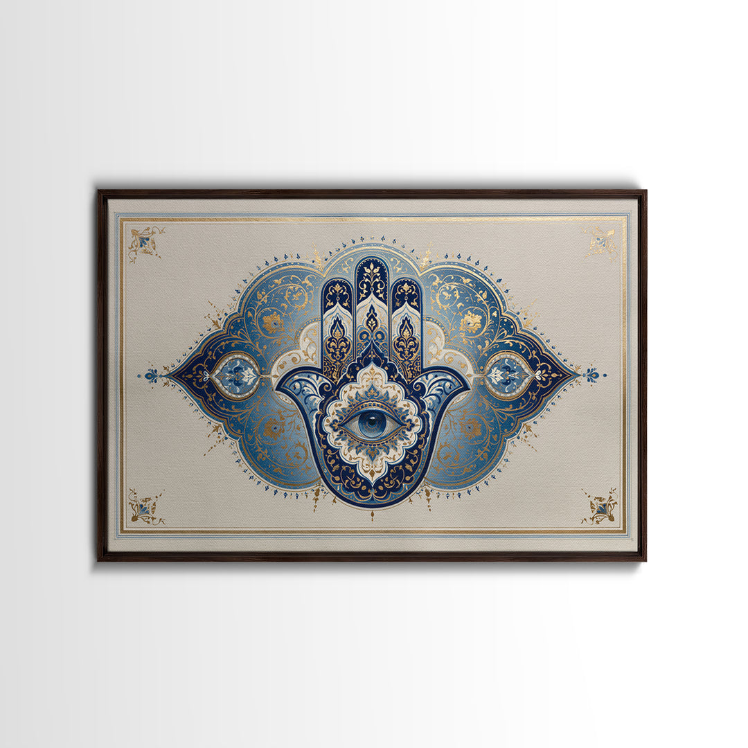 Protective Hand Motif Framed Canvas Print, Spiritual Art, Boho Decor, Living Room Decor, Fine Art, Spirit, Art Prints, SPI-3x2-99