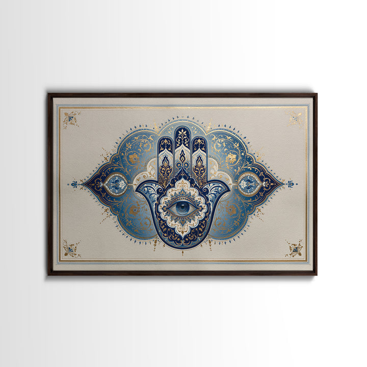 Protective Hand Motif Framed Canvas Print, Spiritual Art, Boho Decor, Living Room Decor, Fine Art, Spirit, Art Prints, SPI-3x2-99