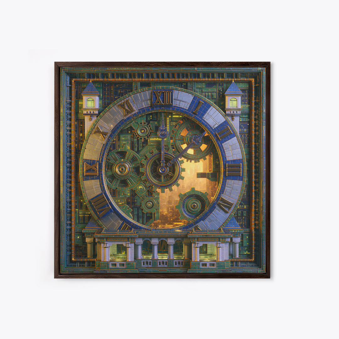 Clock Tower Gears Canvas Print, Steampunk Art, Abstract Art Print, Living Room Decor, Watercolor Art, Mechanic, STE-1x1-13
