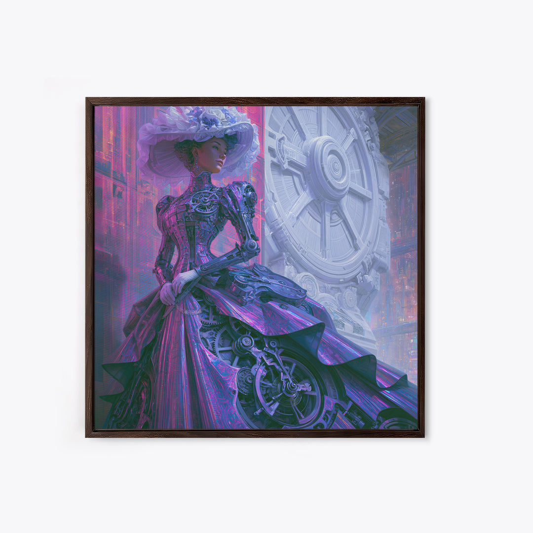 Victorian Lady with Clockwork Dress Details Canvas Print, Steampunk Art, Gallery Decor, Living Room Decor, Fine Art, Mechanic, STE-1x1-17