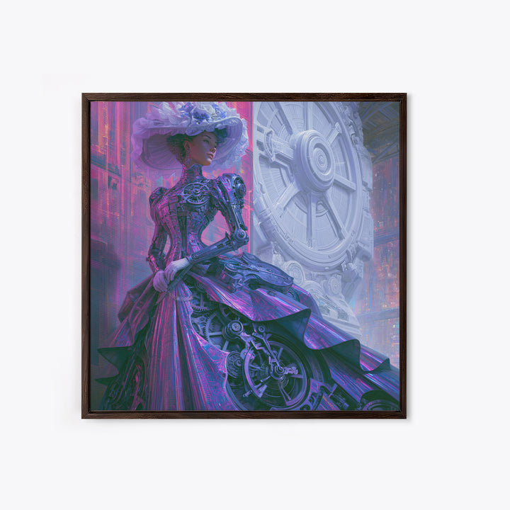 Victorian Lady with Clockwork Dress Details Canvas Print, Steampunk Art, Gallery Decor, Living Room Decor, Fine Art, Mechanic, STE-1x1-17