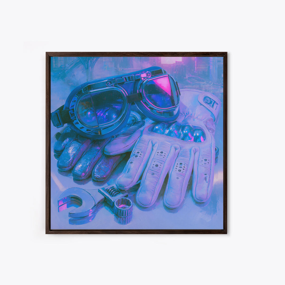 Goggles Gloves and Wrench Still Life Canvas Print, Steampunk Art, Abstract Art, Living Room Decor, Fine Art, Mechanic, STE-1x1-23