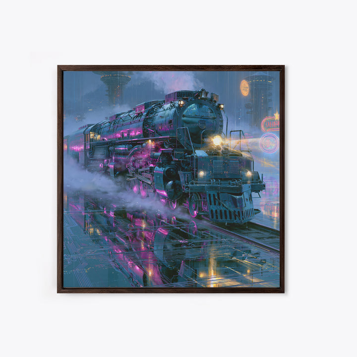 Steam Locomotive Racing Through Fog Canvas Print, Steampunk Art, Dark Art, Living Room Decor, Oil Painting, Mechanic, STE-1x1-30