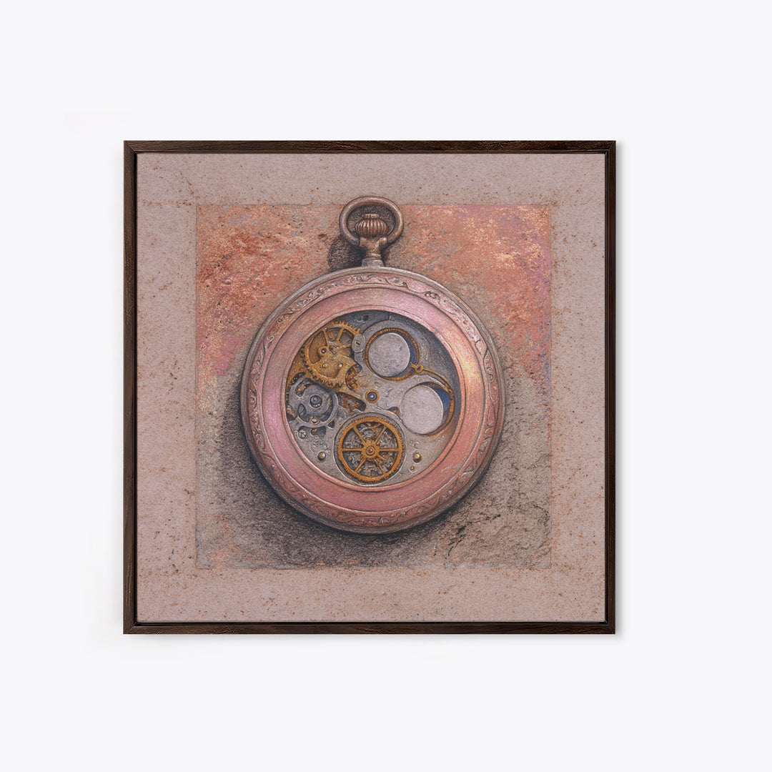Gear Filled Pocket Watch Framed Canvas Print, Steampunk Art, Gallery Decor, Living Room Decor, Fine Art, Mechanic, Wall Art, STE-1x1-32