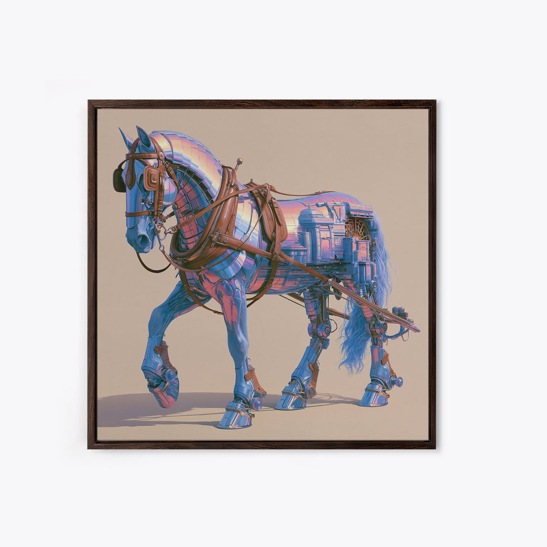 Steam Powered Horse Framed Canvas Print, Steampunk Art, Wall Art Living Room, Living Room Decor, Mechanic, Modern Decor, STE-1x1-39