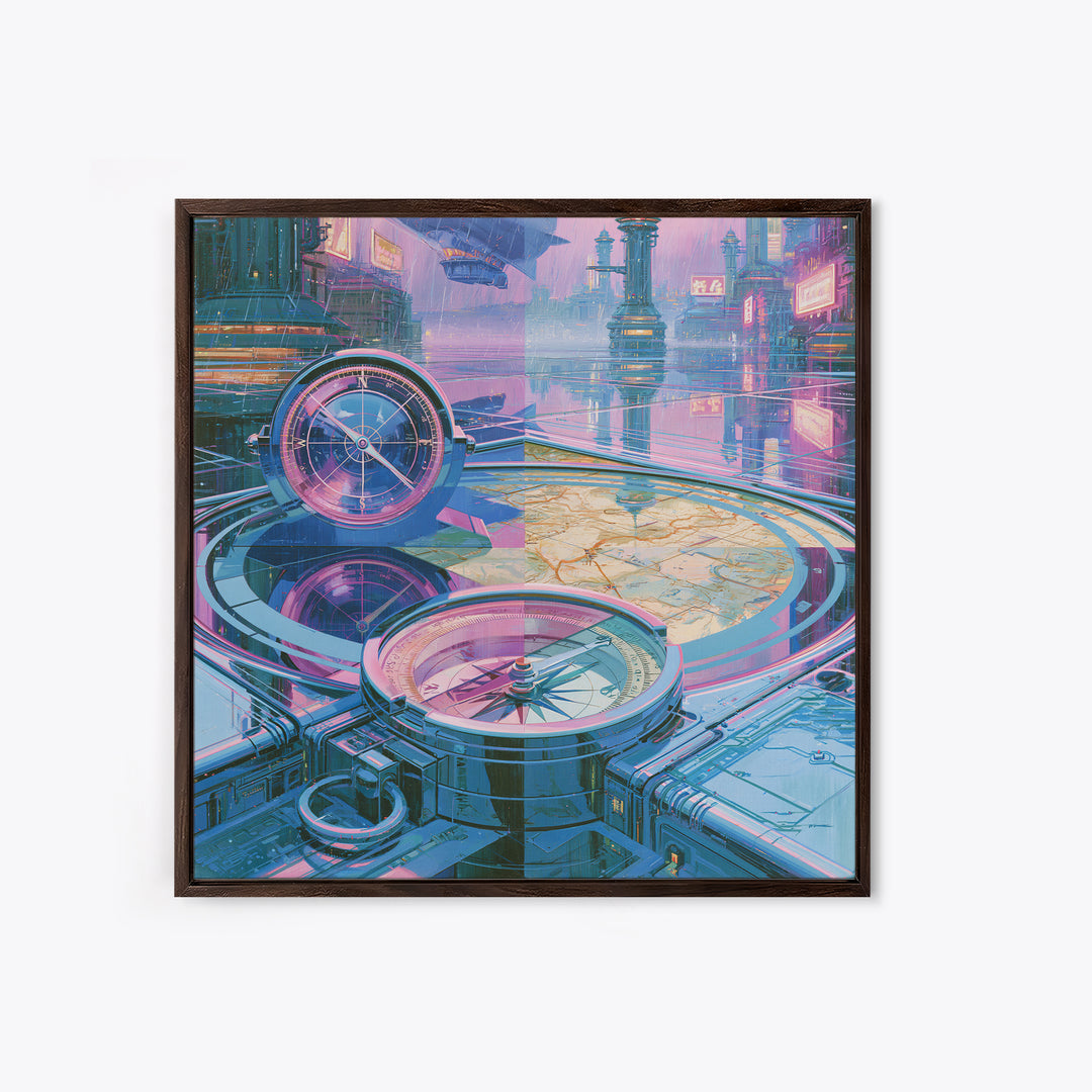Airship Captain Map and Compass Still Life Framed Canvas Print, Steampunk Art, Steampunk Lamp, Living Room Decor, Abstract Art, STE-1x1-42