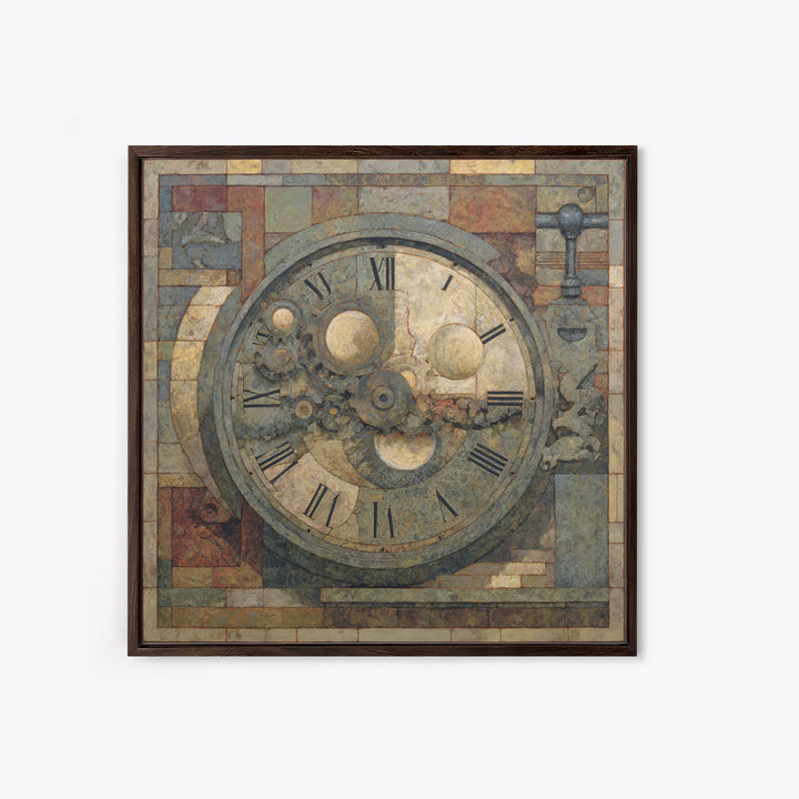 Gear Heart with Pipes and Valves Framed Canvas Print, Steampunk Art, Abstract Art, Living Room Decor, Fine Art, Mechanic, STE-1x1-44