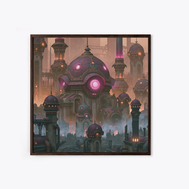 Steam Powered City Skyline Canvas Print, Steampunk Art, Luxury Decor, Living Room Decor, Abstract Art, Mechanic, STE-1x1-45