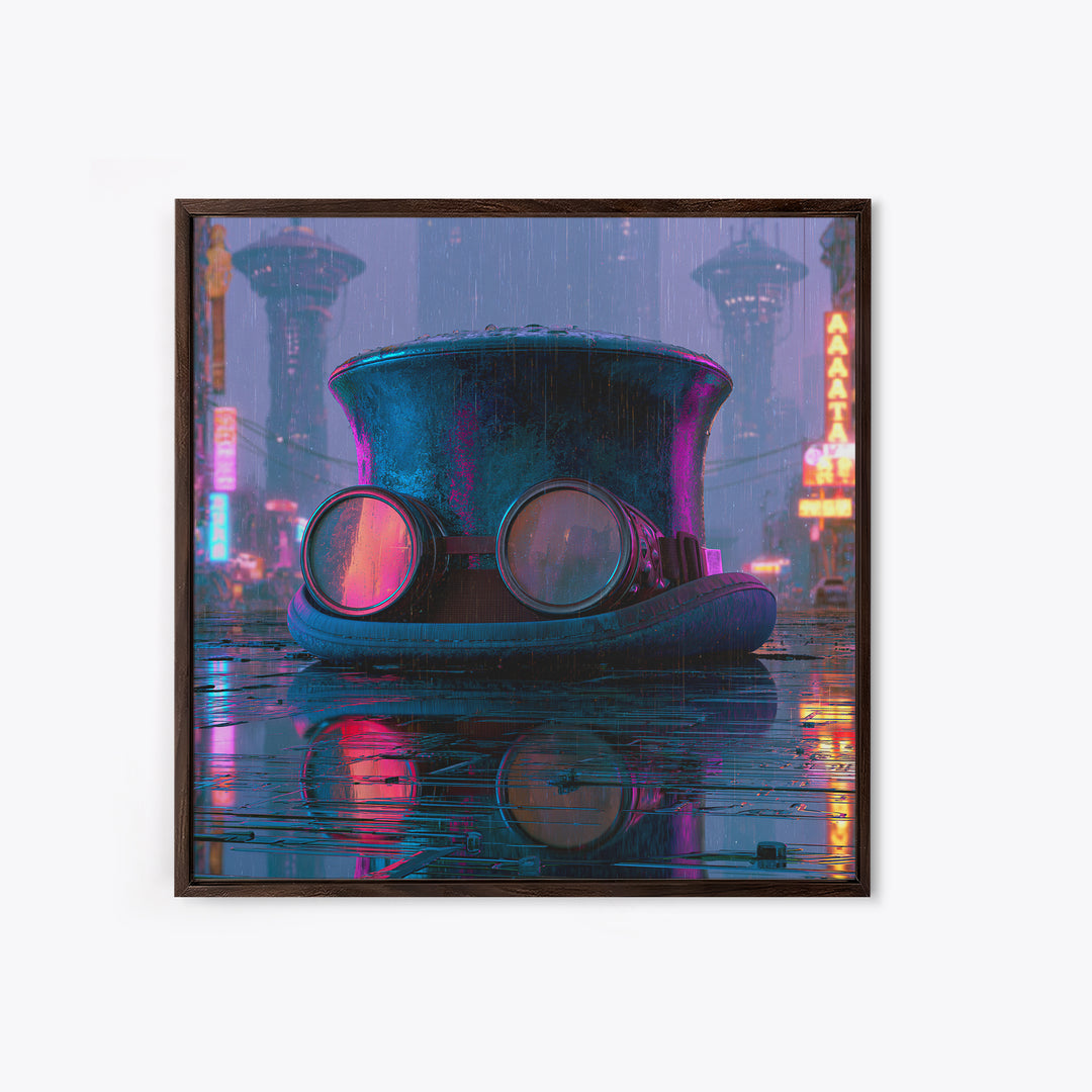 Top Hat and Goggles Still Life Framed Canvas Print, Steampunk Art, Wall Art Print, Living Room Decor, Fine Art, Mechanic, STE-1x1-52