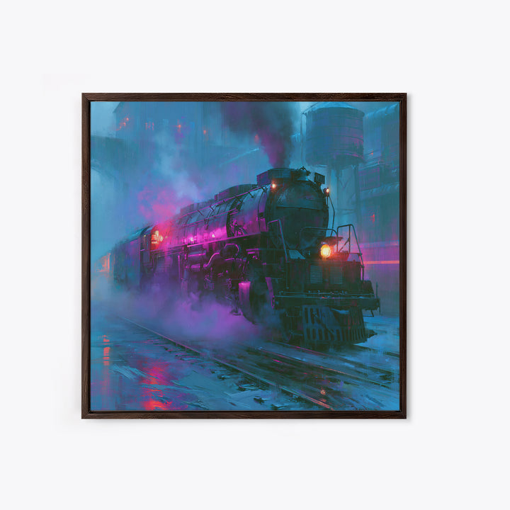 Steam Locomotive Racing Through Fog Canvas Print, Steampunk Art, Digital Download Art, Living Room Decor, Mechanic, Wall Art, STE-1x1-6