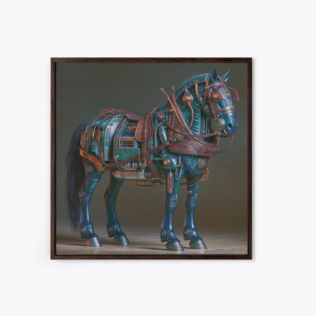 Steam Powered Horse Framed Canvas Print, Steampunk Art, Neutral Decor, Living Room Decor, Fine Art, Mechanic, Home Decor, STE-1x1-63