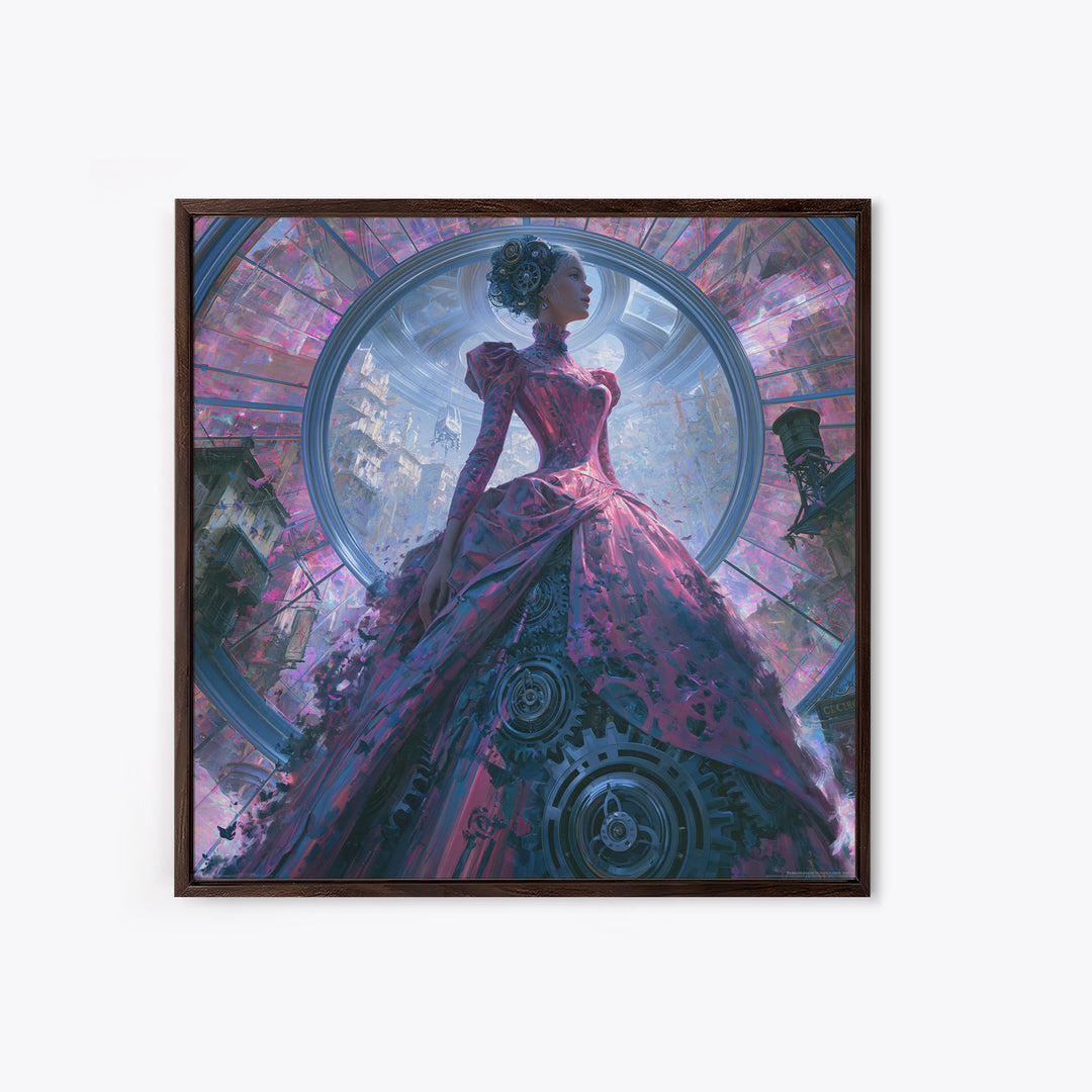 Victorian Lady with Clockwork Dress Details Canvas Print, Steampunk Art, Contemporary Art, Living Room Decor, Mechanic, STE-1x1-89