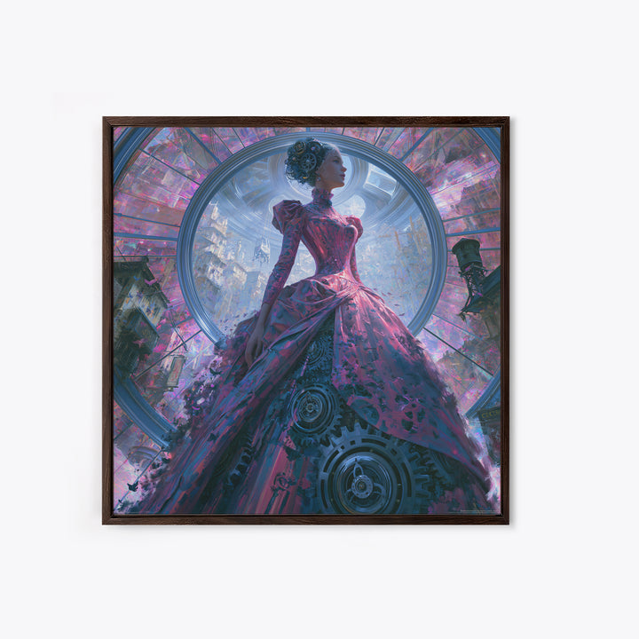 Victorian Lady with Clockwork Dress Details Canvas Print, Steampunk Art, Contemporary Art, Living Room Decor, Mechanic, STE-1x1-89