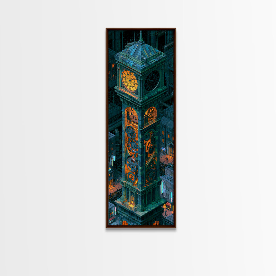 Clock Tower Gears Canvas Print, Steampunk Art, Abstract Art Print, Living Room Decor, Watercolor Art, Mechanic, STE-1x3-1
