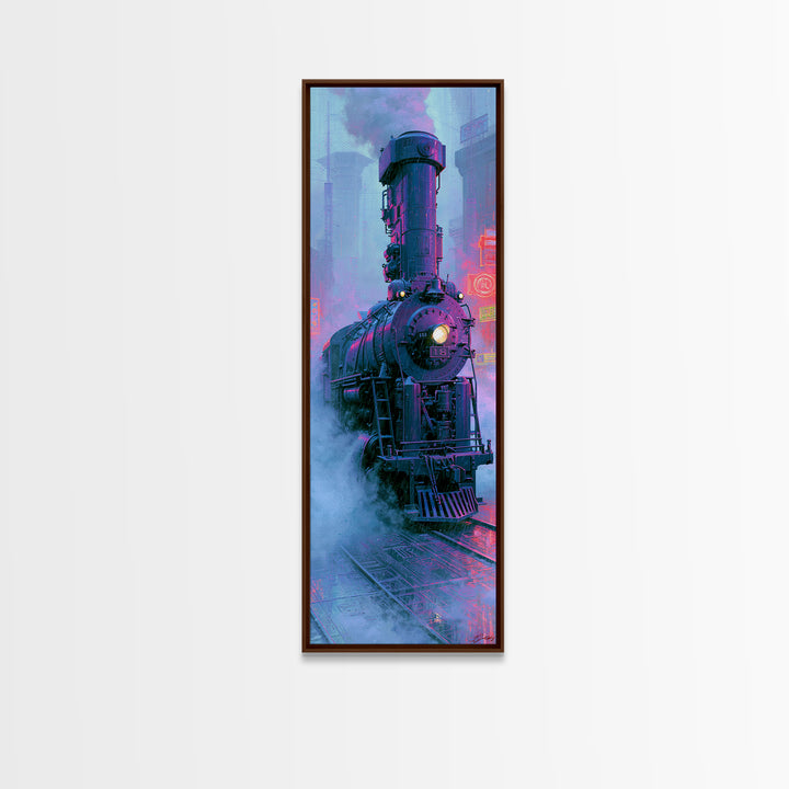 Steam Locomotive Racing Through Fog Canvas Print, Steampunk Art, Neutral Decor, Living Room Decor, Fine Art, Mechanic, STE-1x3-18