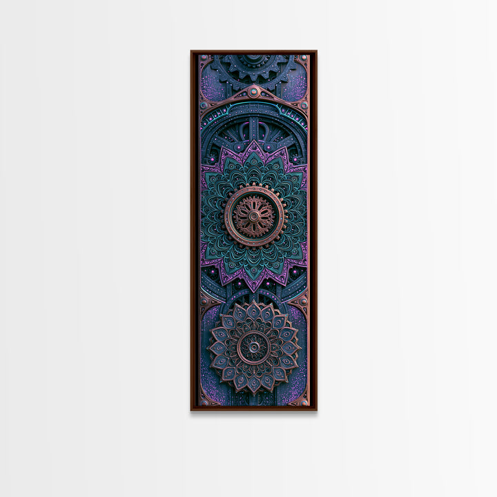 Cogwheel Mandala in Bronze and Teal Canvas Print, Steampunk Art, Halloween Decor, Living Room Decor, Fine Art, Mechanic, STE-1x3-28
