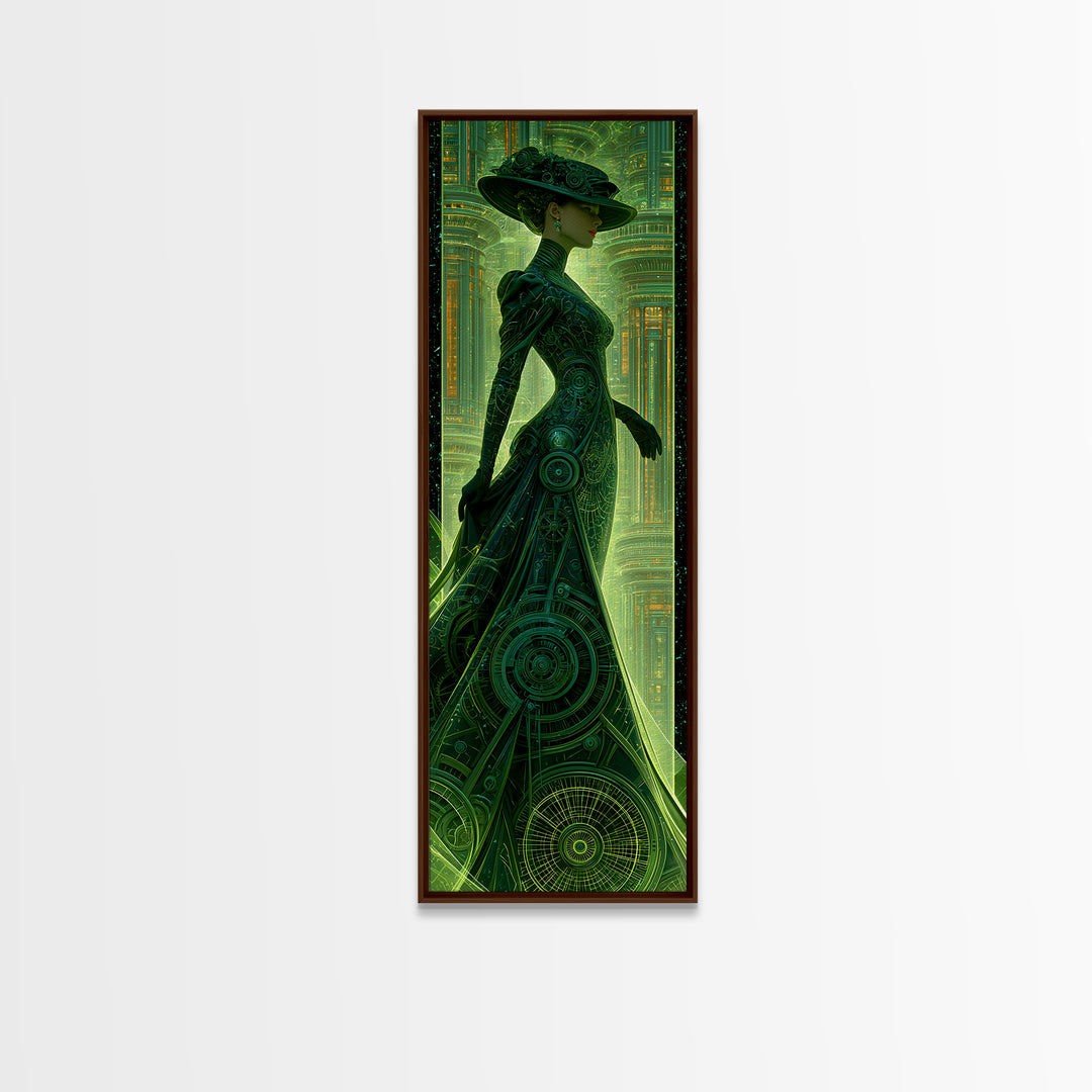 Victorian Lady with Clockwork Dress Details Framed Canvas Print, Steampunk Art, Textured Painting, Living Room Decor, Mechanic, STE-1x3-29