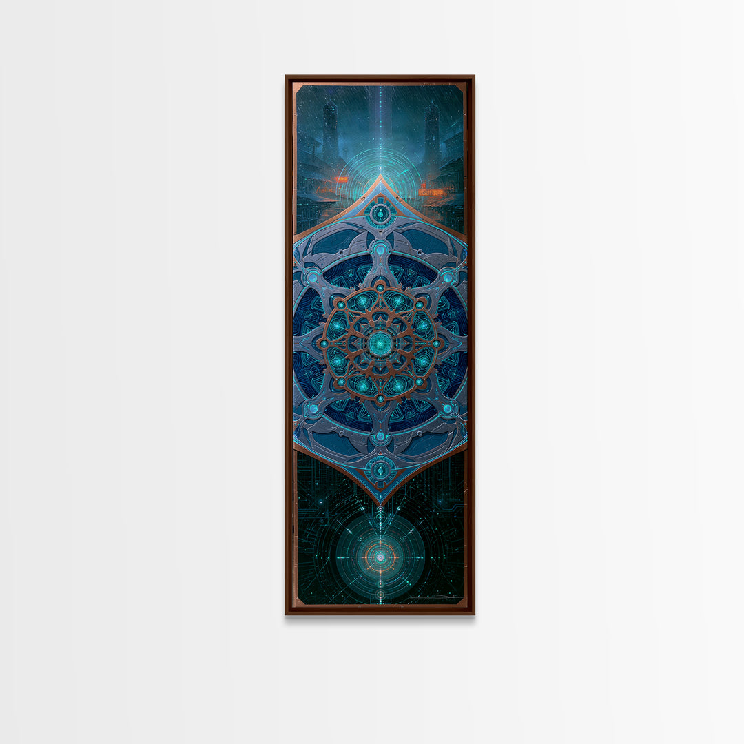 Cogwheel Mandala in Bronze and Teal Framed Canvas Print, Steampunk Art, Minimalist Decor, Living Room Decor, Fine Art, Mechanic, STE-1x3-4