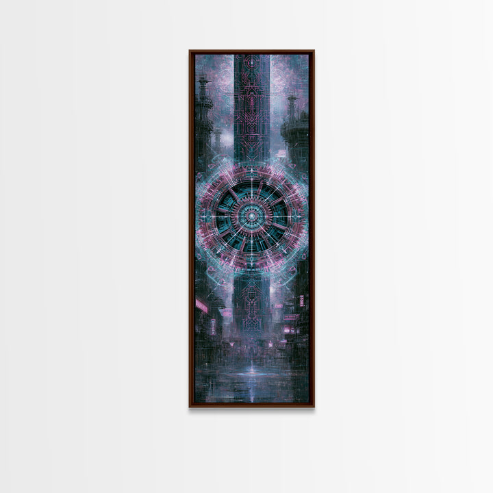 Cogwheel Mandala in Bronze and Teal Framed Canvas Print, Steampunk Art, Art Nouveau, Living Room Decor, Fine Art, Mechanic, STE-1x3-52