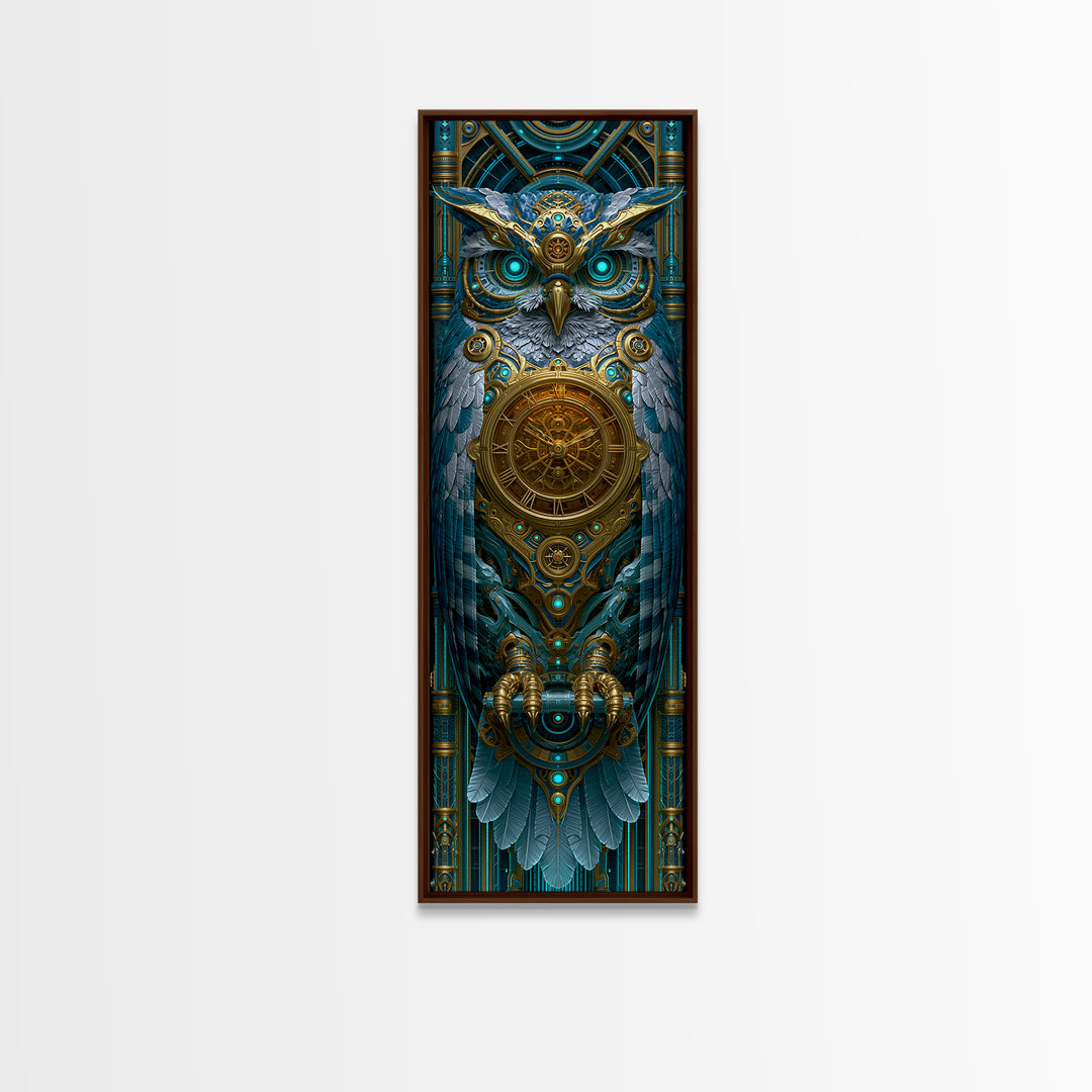 Brass Clockwork Owl Framed Canvas Print, Steampunk Art, Halloween Decor, Living Room Decor, Fine Art, Mechanic, Boho Wall Art, STE-1x3-61