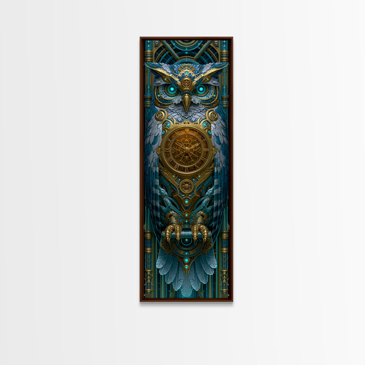 Brass Clockwork Owl Framed Canvas Print, Steampunk Art, Halloween Decor, Living Room Decor, Fine Art, Mechanic, Boho Wall Art, STE-1x3-61