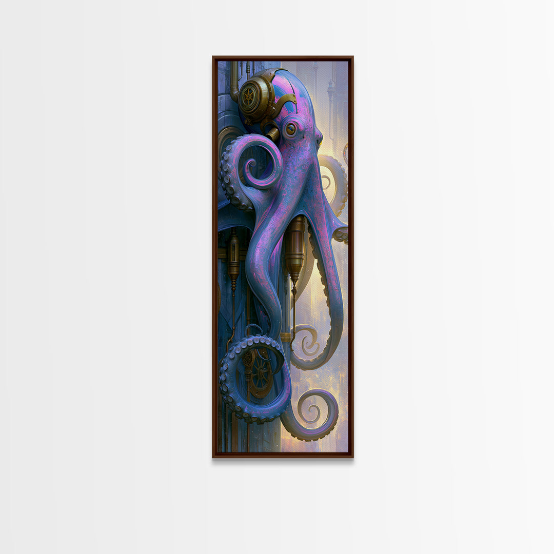 Steampunk Octopus with Brass Tentacles Canvas Print, Steampunk Art, Art Print, Living Room Decor, Fine Art, Mechanic, STE-1x3-65