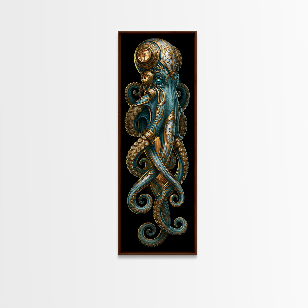 Steampunk Octopus with Brass Tentacles Canvas Print, Steampunk Art, Man Cave Decor, Living Room Decor, Fine Art, Mechanic, STE-1x3-89