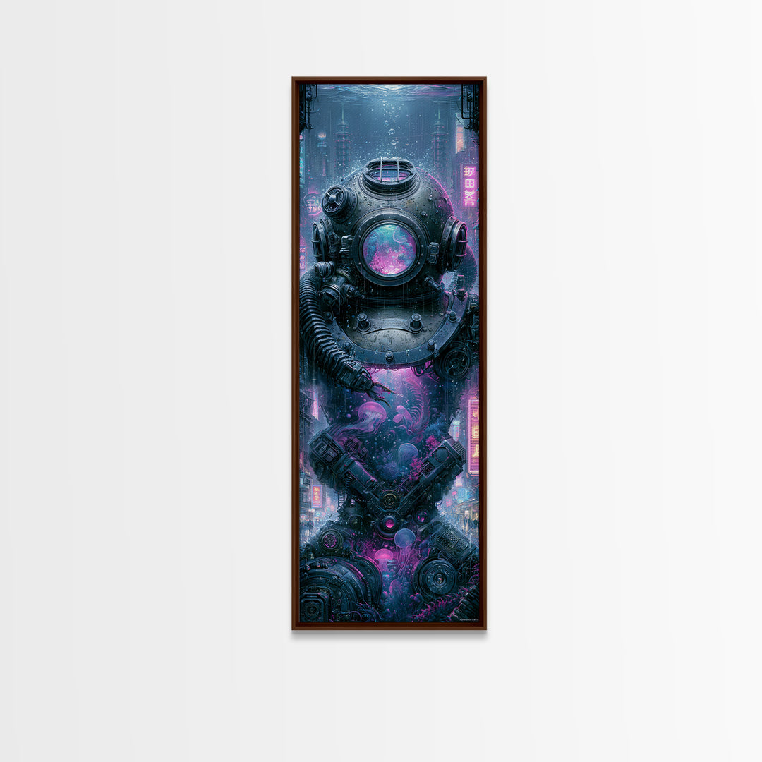 Brass Diving Helmet Framed Canvas Print, Steampunk Art, Steampunk Lamp, Living Room Decor, Abstract Art, Mechanic, STE-1x3-96