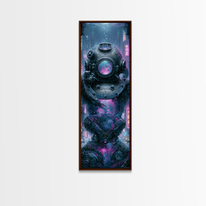 Brass Diving Helmet Framed Canvas Print, Steampunk Art, Steampunk Lamp, Living Room Decor, Abstract Art, Mechanic, STE-1x3-96