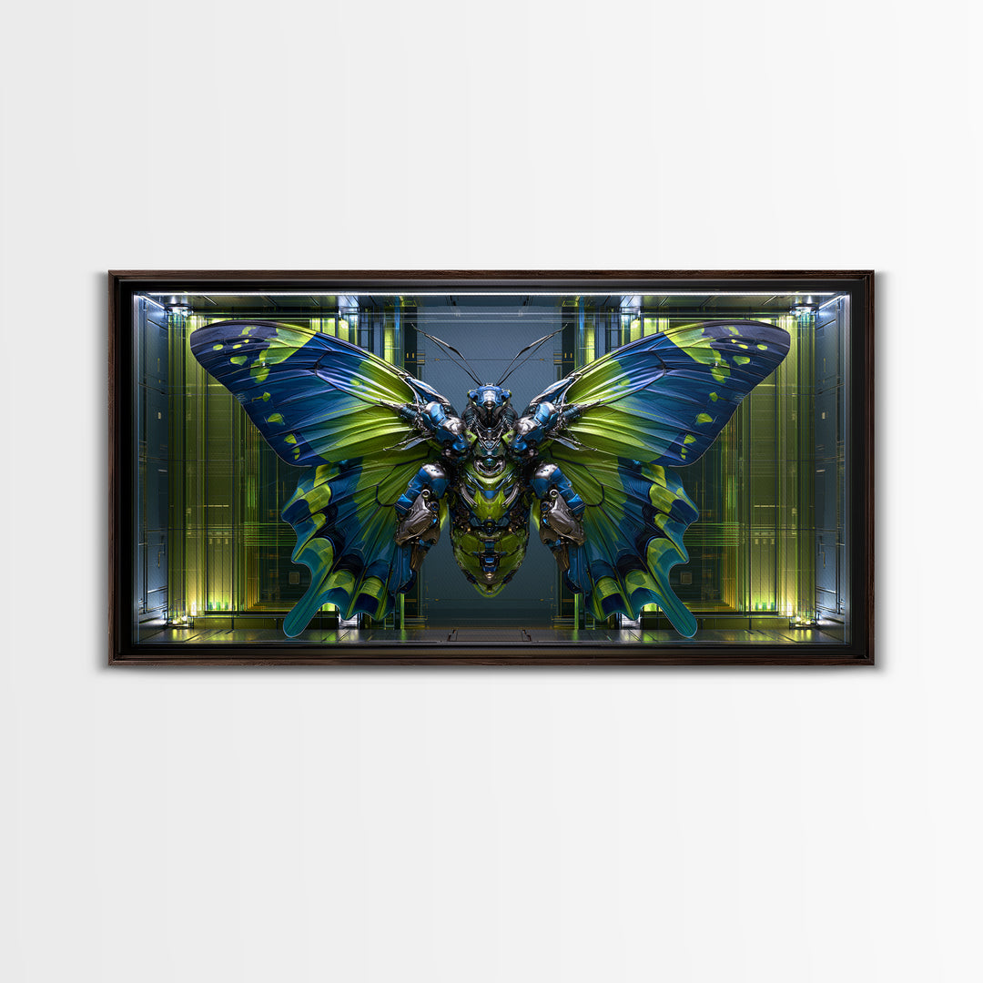 Mechanical Butterfly Specimen Framed Canvas Print, Steampunk Art, Contemporary Art, Living Room Decor, Fine Art, Mechanic, STE-2x1-10