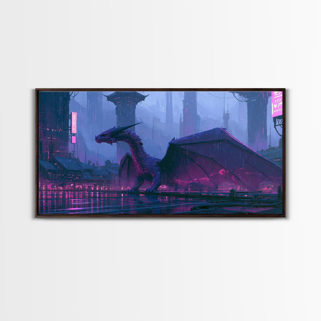 Copper Dragon with Riveted Wings Framed Canvas Print, Steampunk Art, Minimalist Decor, Living Room Decor, Fine Art, Mechanic, STE-2x1-30