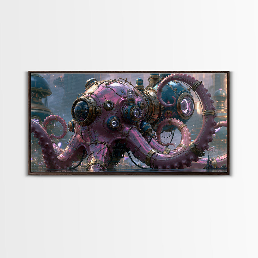 Steampunk Octopus with Brass Tentacles Canvas Print, Steampunk Art, Digital Print, Living Room Decor, Fine Art, Mechanic, STE-2x1-49