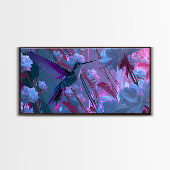 Mechanical Hummingbird Hovering Near Flower Canvas Print, Steampunk Art, Original Art, Living Room Decor, Mechanic, Dark Art, STE-2x1-5