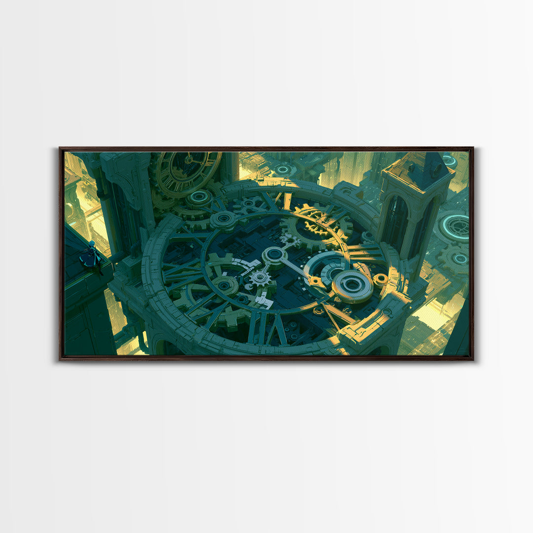 Clock Tower Gears Canvas Print, Steampunk Art, Art Nouveau, Living Room Decor, Mechanic, Modern Art, Digital Download Art, STE-2x1-57
