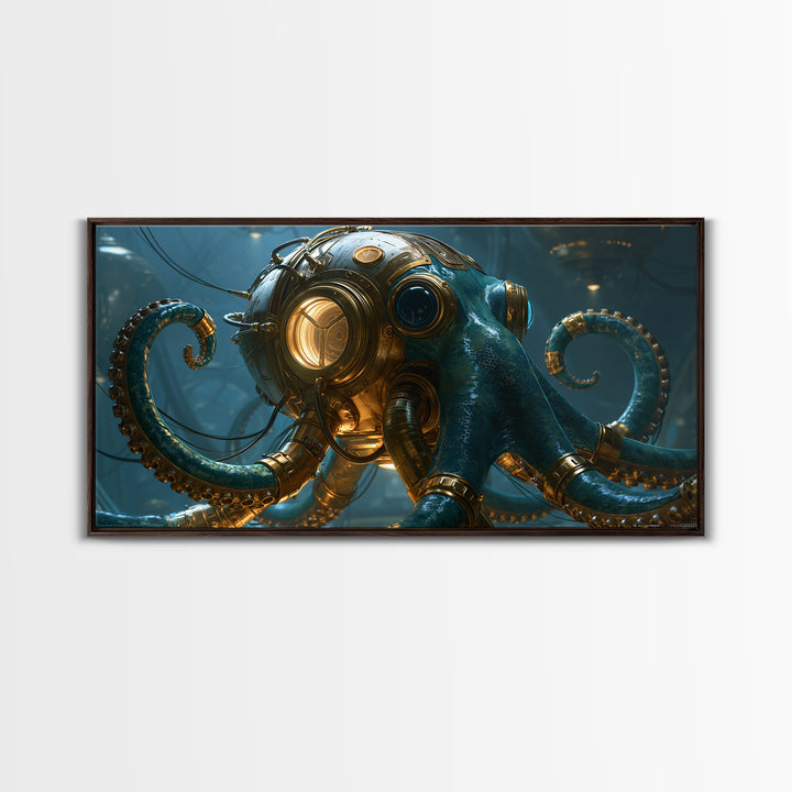 Steampunk Octopus with Brass Tentacles Canvas Print, Steampunk Art, Digital Print, Living Room Decor, Fine Art, Mechanic, STE-2x1-73
