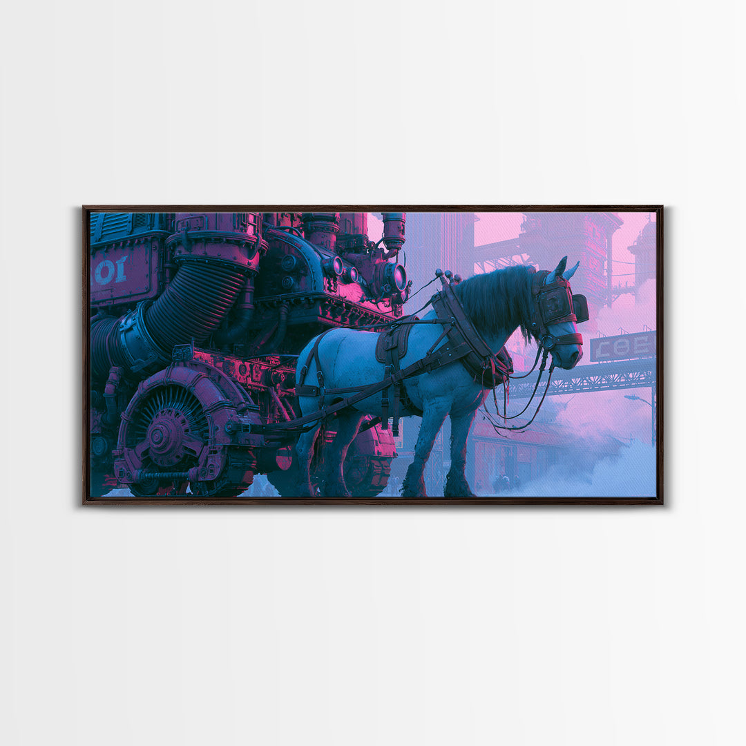 Steam Powered Horse Framed Canvas Print, Steampunk Art, Wall Decor, Living Room Decor, Fine Art, Mechanic, Whimsical Decor, STE-2x1-83