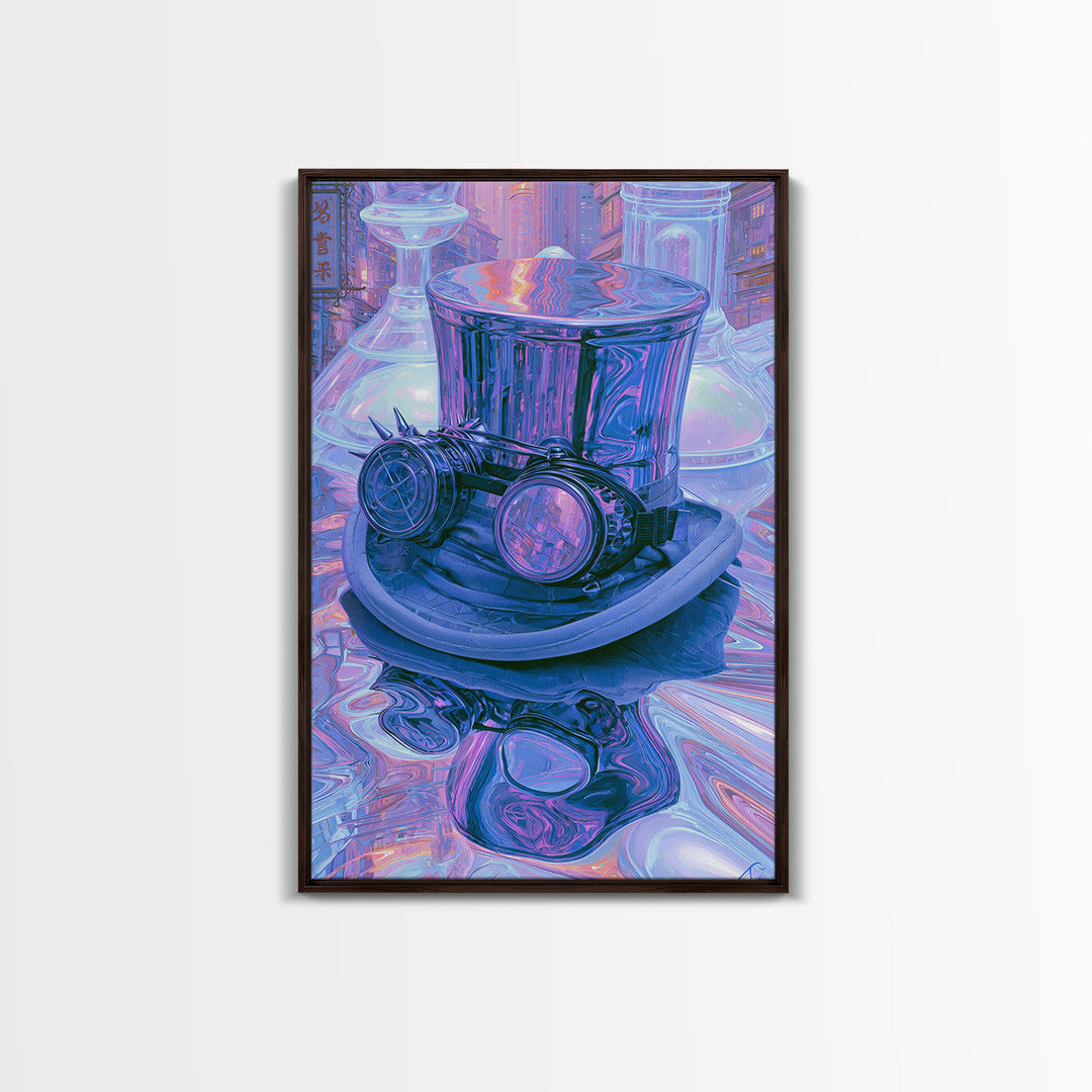 Top Hat and Goggles Still Life Framed Canvas Print, Steampunk Art, Living Room Decor, Oil Painting, Mechanic, STE-2x3-12
