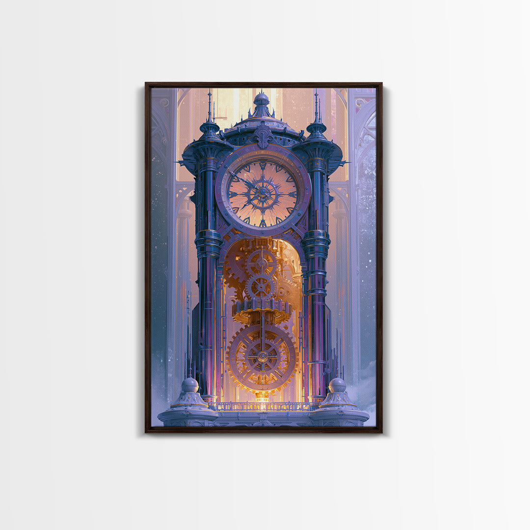 Clock Tower Gears Framed Canvas Print, Steampunk Art, Living Room Decor, Oil Painting, Mechanic, Whimsigoth Decor, STE-2x3-21