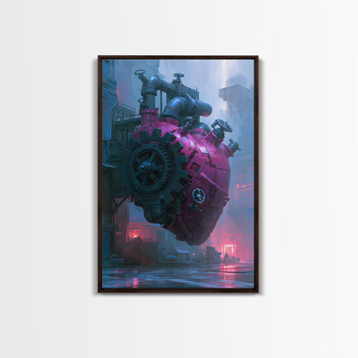 Gear Heart with Pipes and Valves Framed Canvas Print, Steampunk Art, Modern Art, Living Room Decor, Fine Art, Mechanic, STE-2x3-28